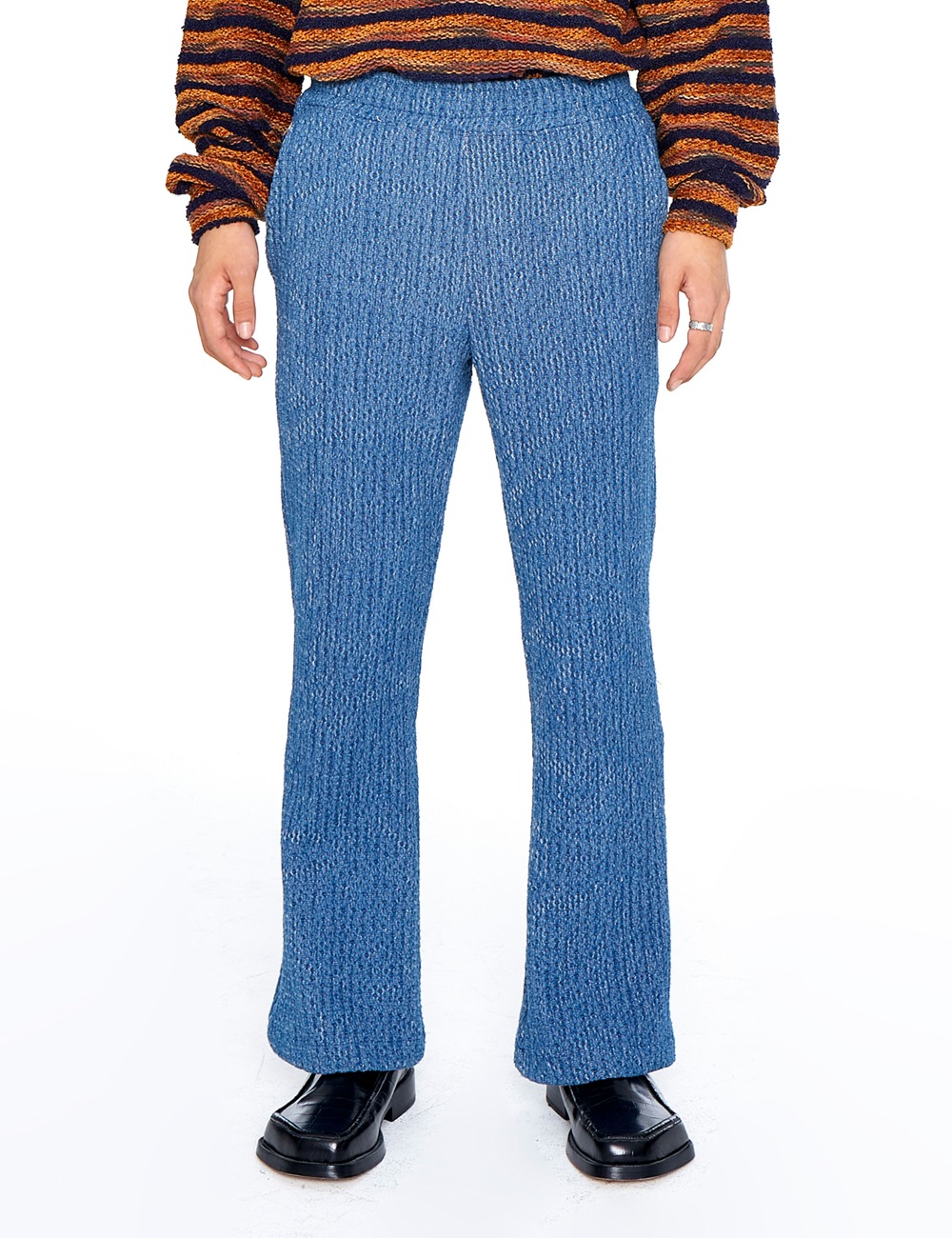 KNITTED BOOTS CUT PANTS_MID BLUE
