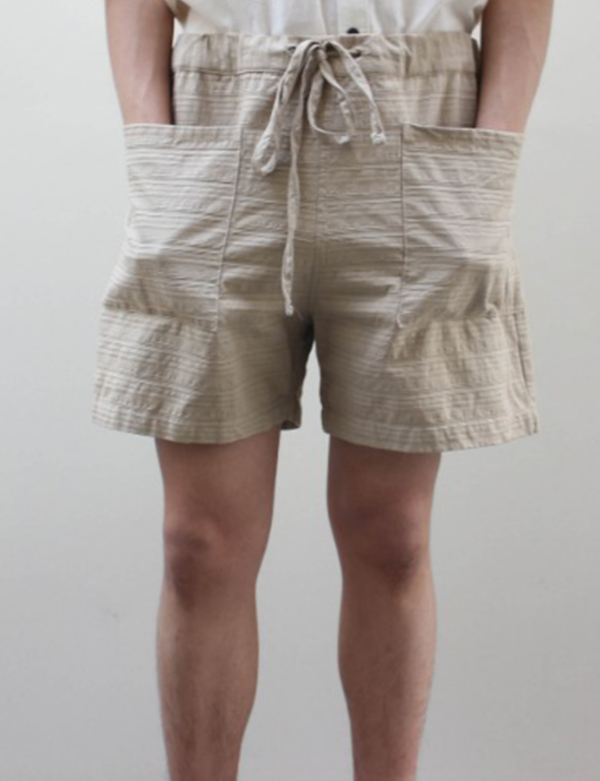 PATCH SHORTS_TAUPE TEXTURED STRIPE