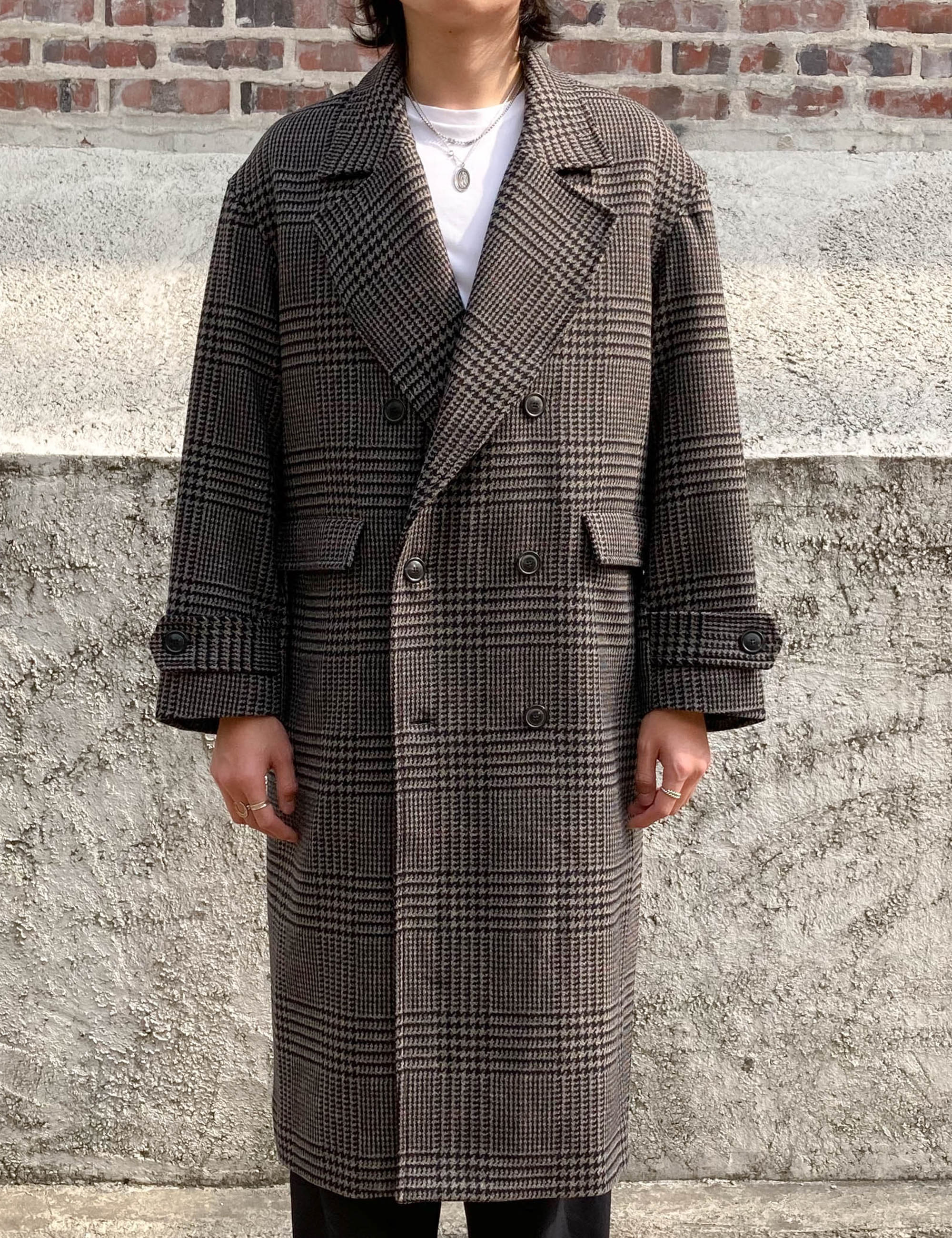 DOUBLE BREASTED OVERCOAT_LIGHT GREY CHECK