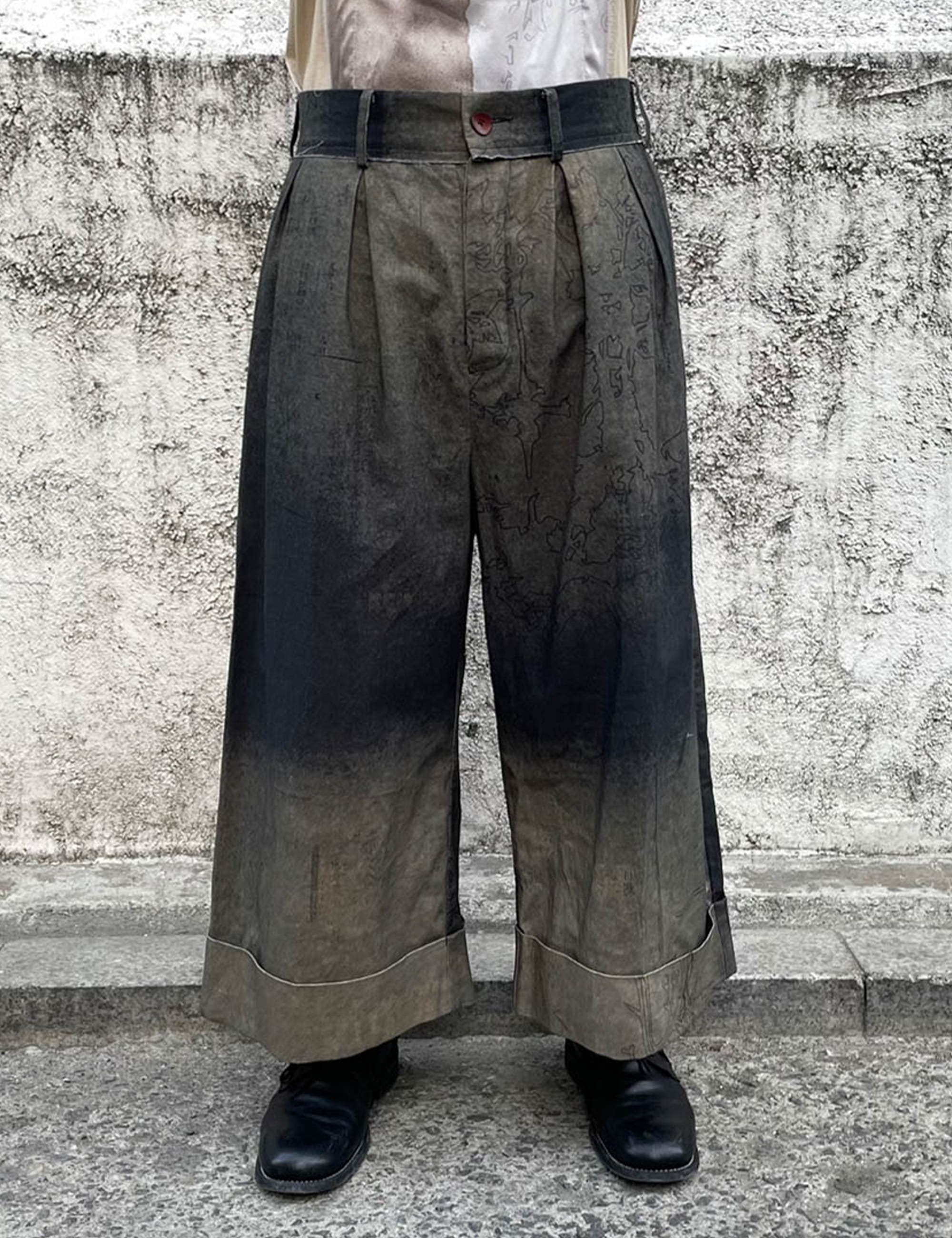 LINEN PRINTED BAGGY TROUSERS