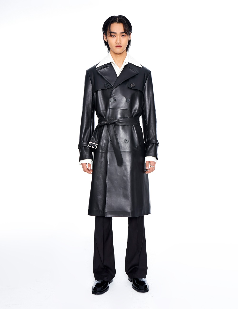 CLASSIC LEATHER TRENCH COAT_BLACK