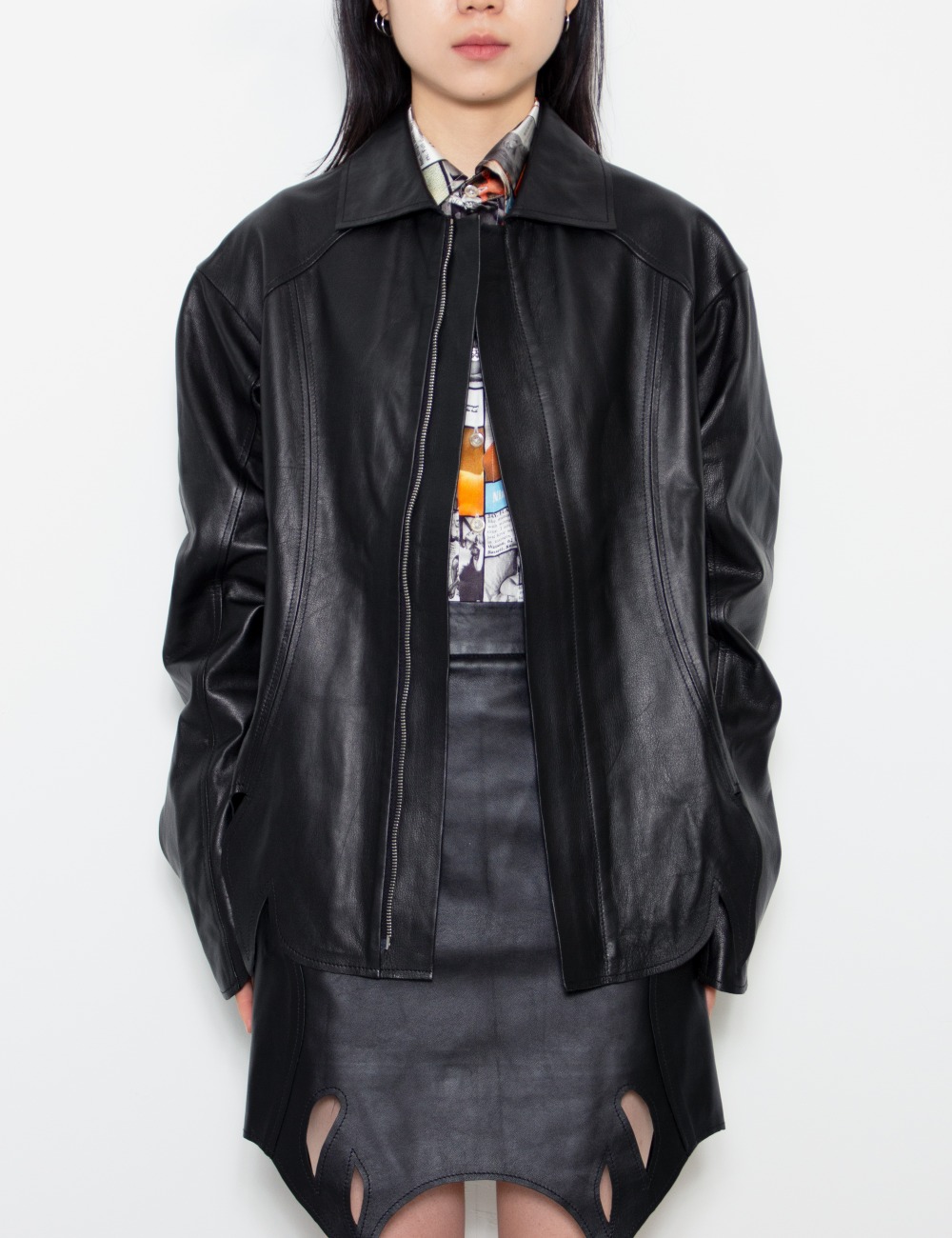 LEATHER JACKET WITH POISON CUT OUTS_BLACK