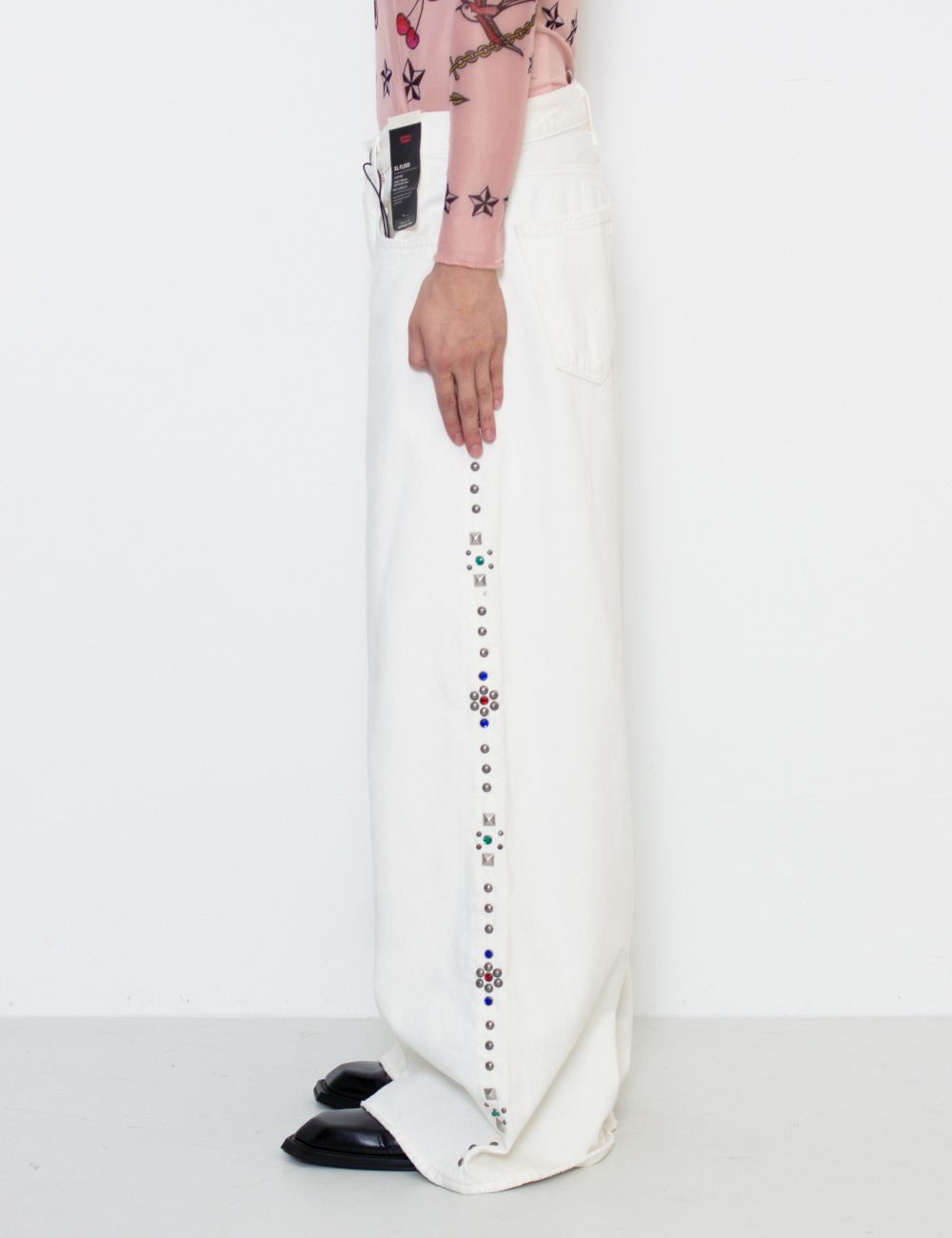 JEANS STUDDED WIDE LEG_WHITE
