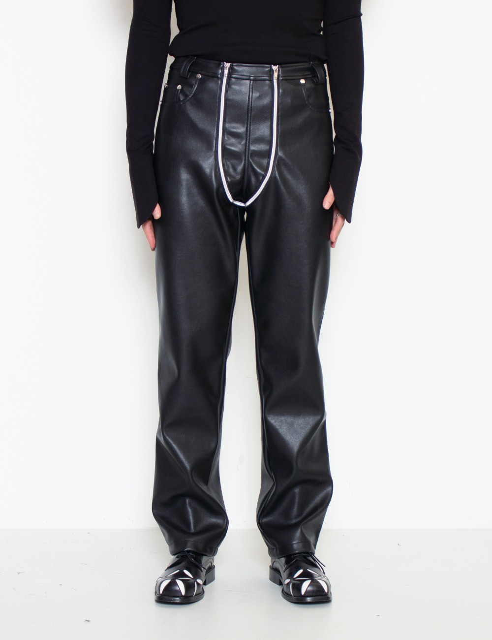 ALMA PLEATHER TROUSER WITH TWO ZIPPERS_BLACK