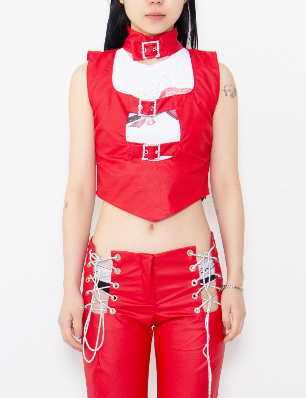 FAUX LEATHER TOP_RED