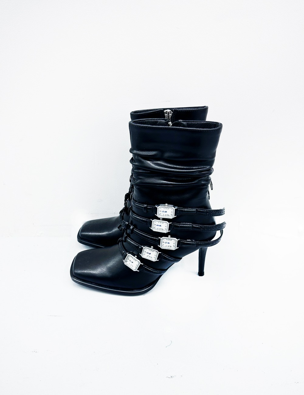 LEATHER WATCH ANKLE BOOTS_BLACK
