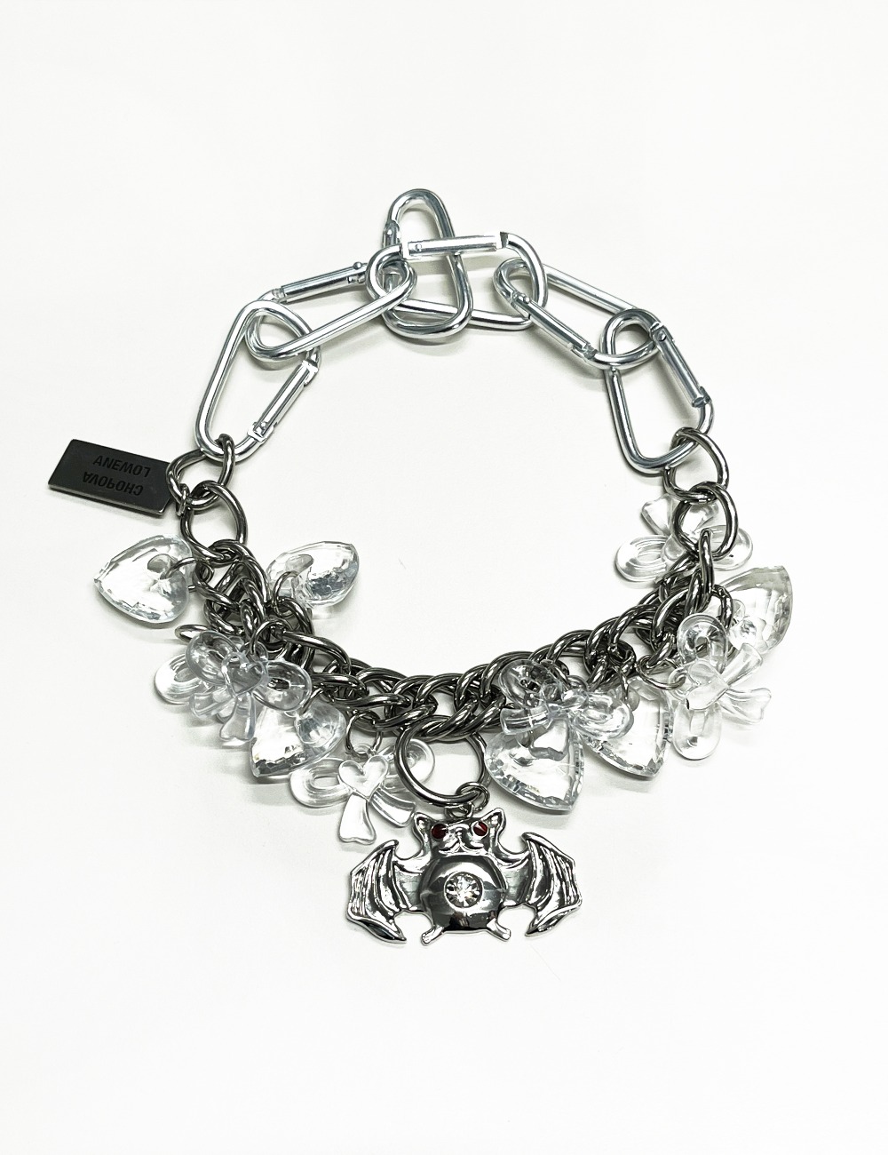 BAT AND BOWS CHARM NECKLACE_SILVER