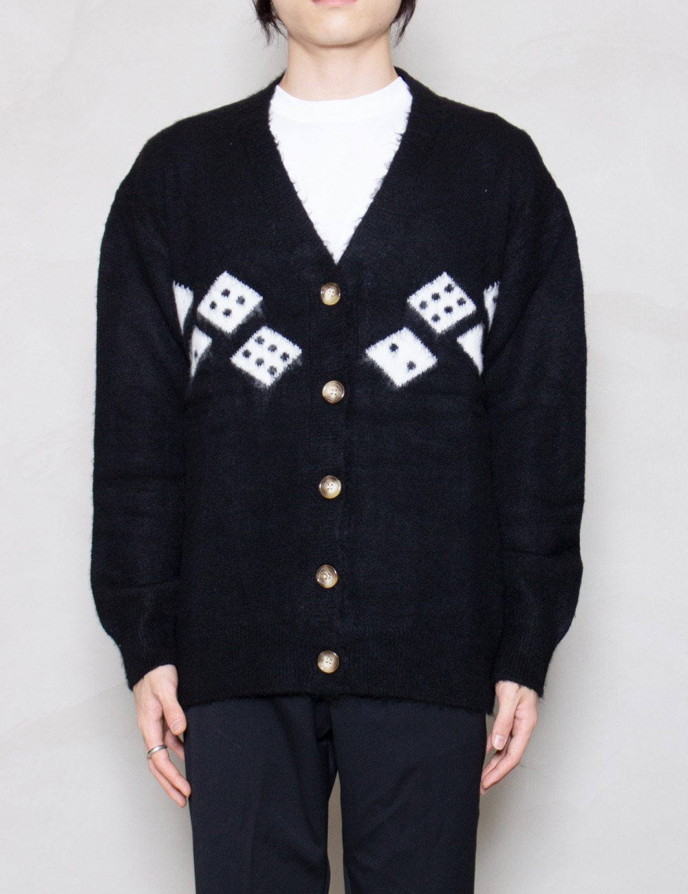 KNITTED DICES CARDIGAN_BLACK