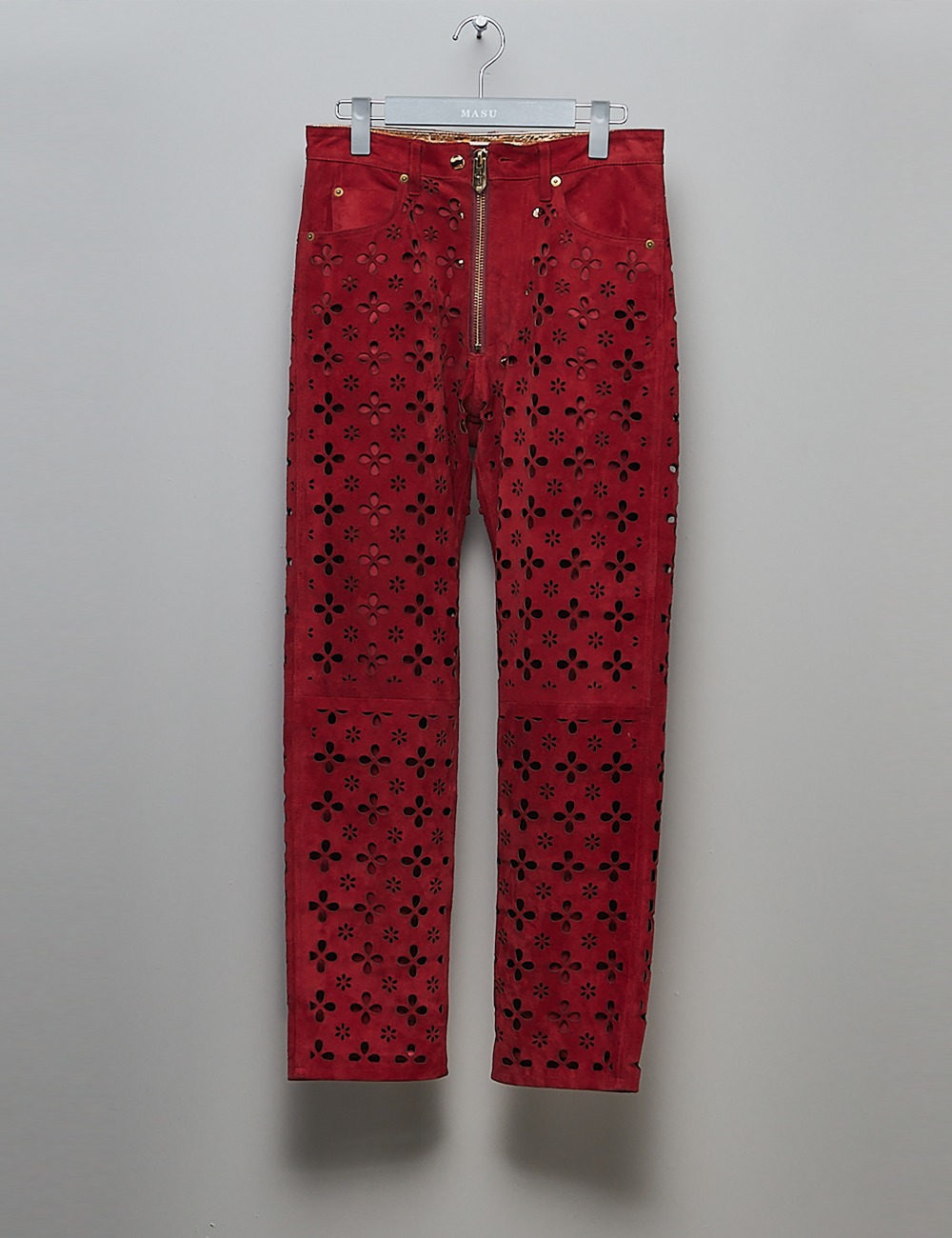 FLOWER-CUT LEATHER PANTS_RED