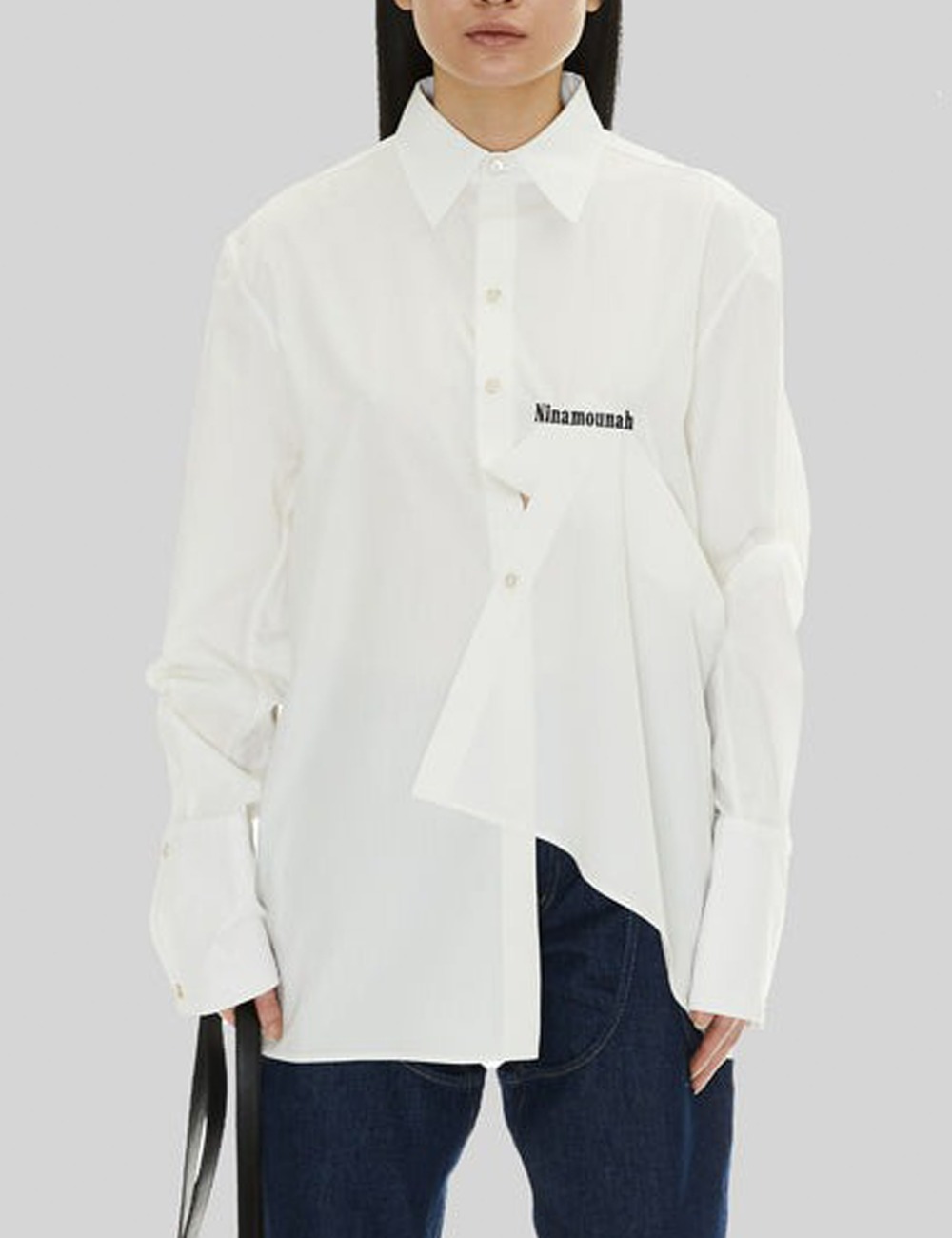 SHIRT WITH EMBROIDERY DETAILS AND FOLDED CORNER_ECRU
