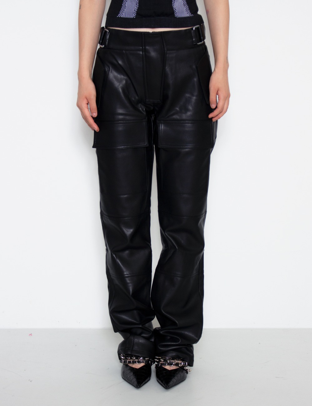 FAUX LEATHER MOTO TROUSERS_BLACK