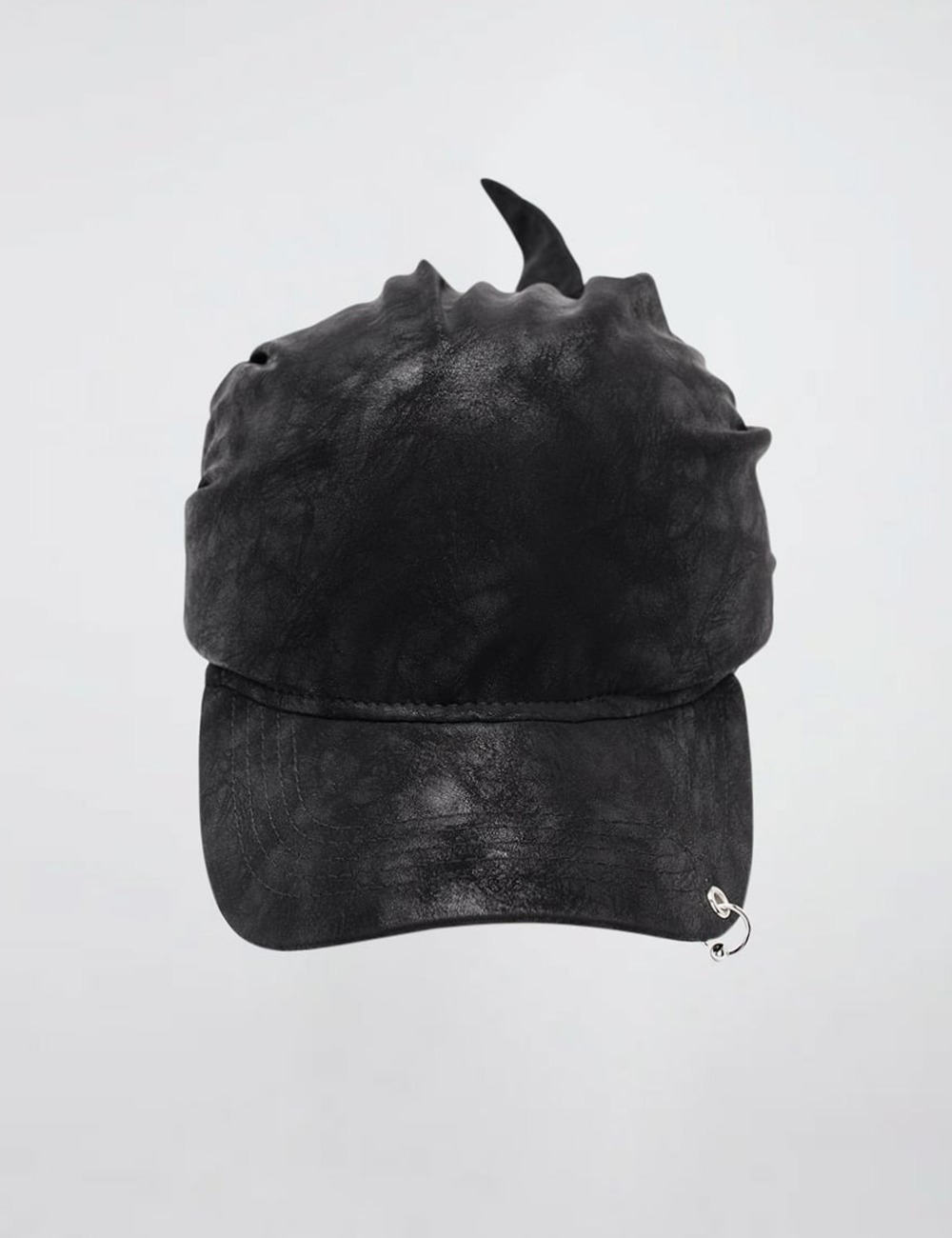 SCARF HAT FADED FAUX LEATHER_BLACK