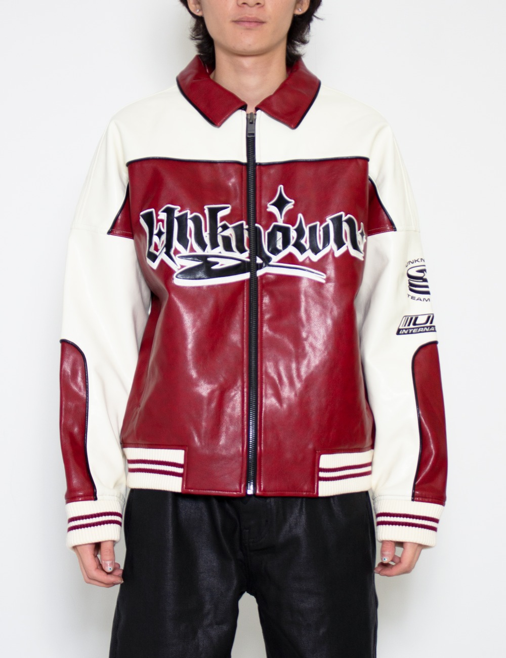 UNKNOWN RACING TEAM LEATHER JACKET_REDWHITE